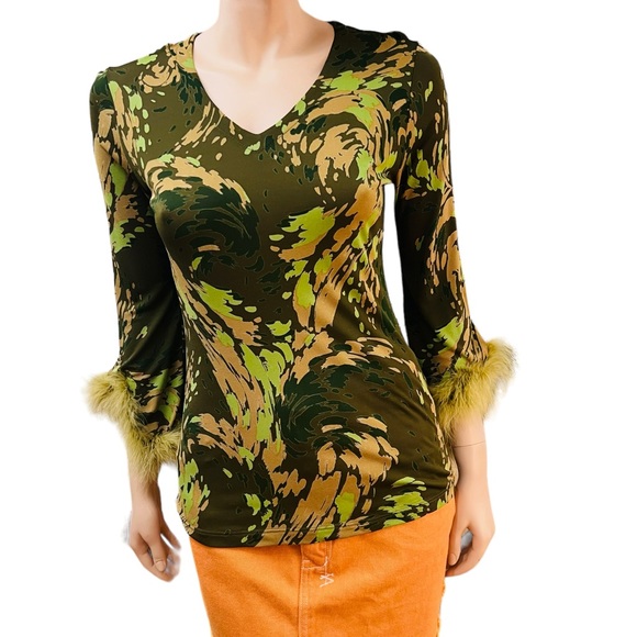 Lorena Conti Paris Niki Top Blouse w/ Feathers Small 100% Viscose Made in France - Picture 1 of 12